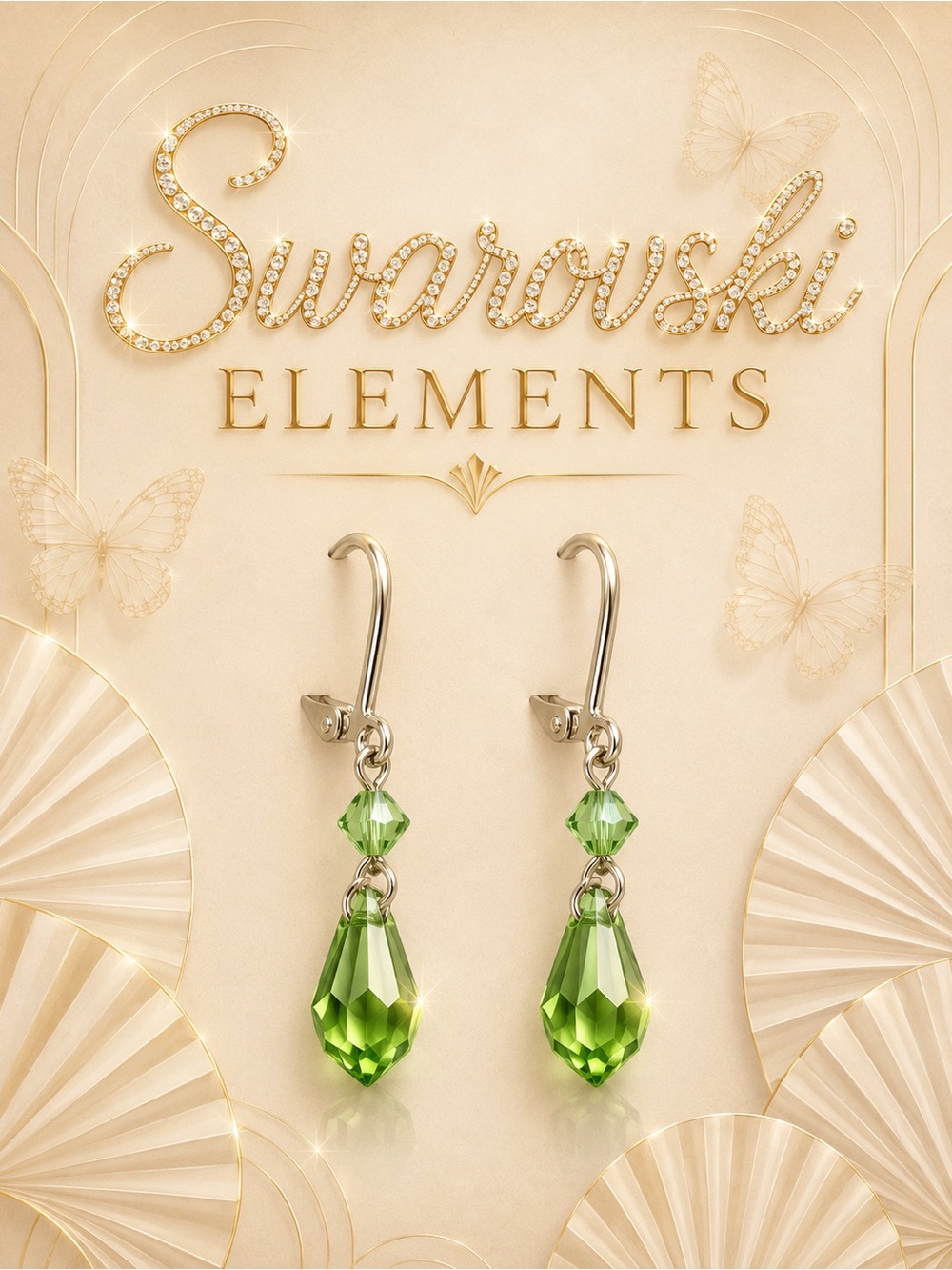 🆕😍Swarovski Peridot Green Crystal Drop Earrings